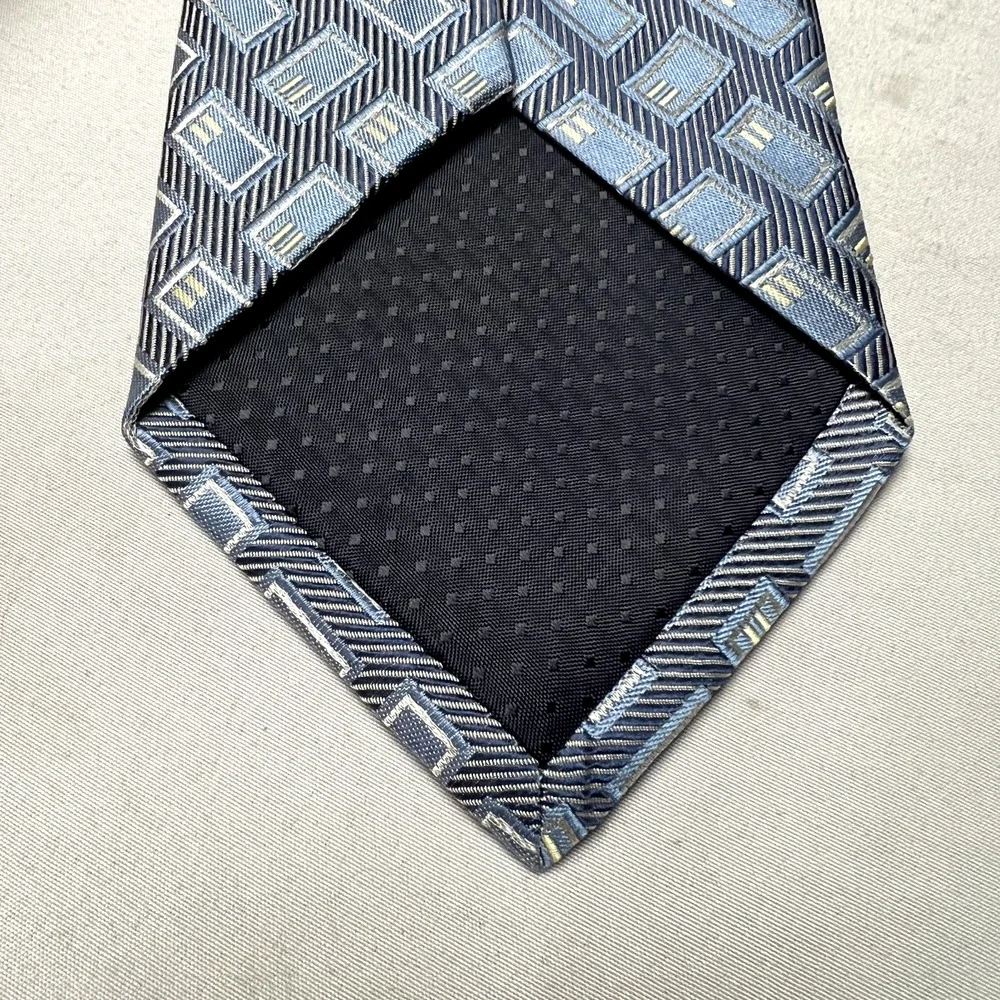 NWT Garington Collection 100%‎ Silk Designer Necktie Tie Blue Square Geometric